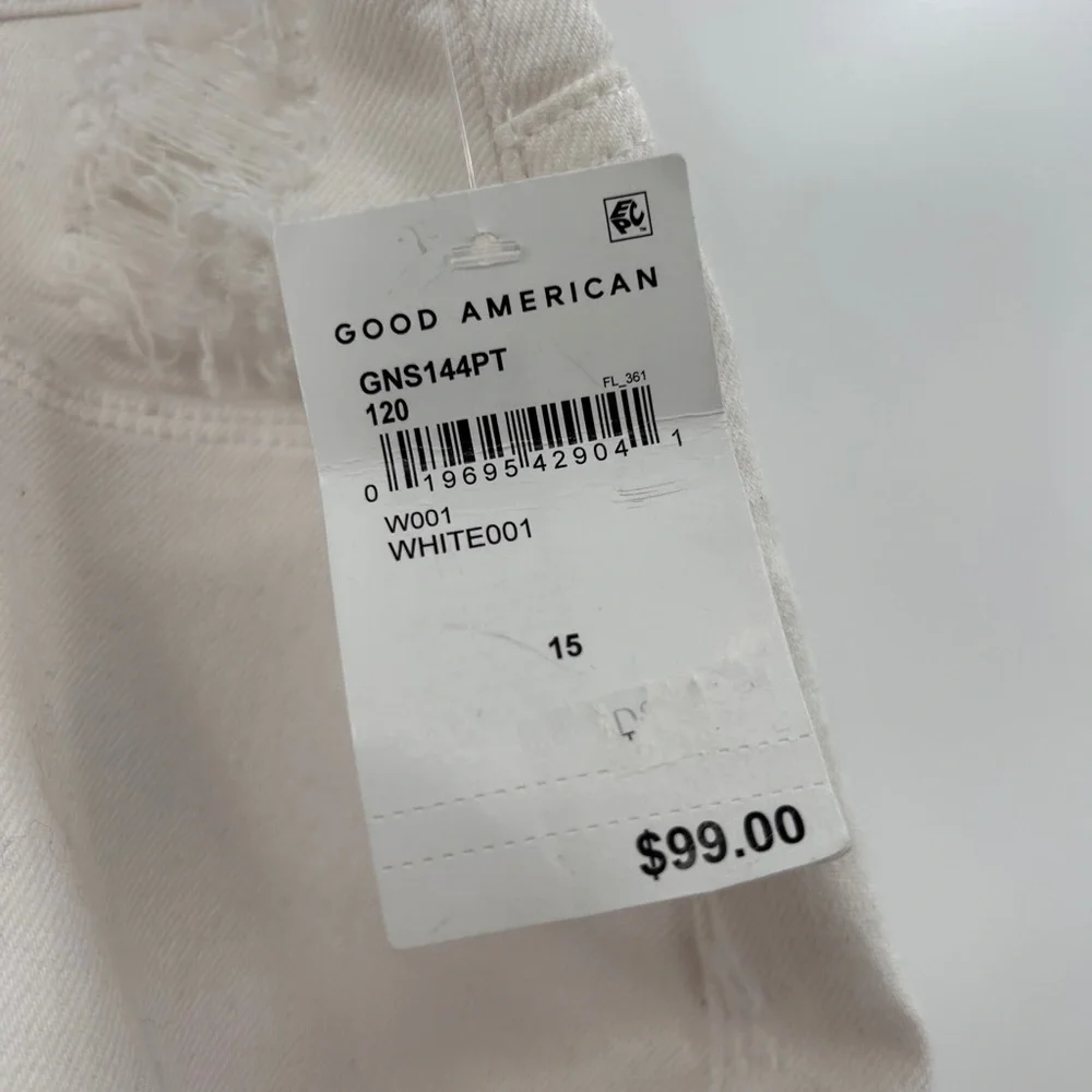 Good American NWT Juniors Good 90's Short Size 15 White‎ Distressed HIgh Waist